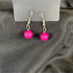 Hot Pink Bead Dangle Earrings